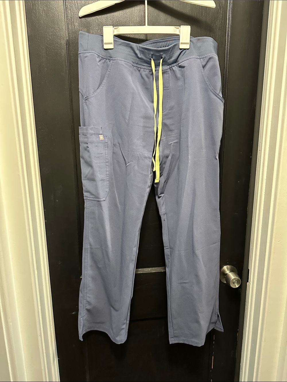 Figs Women's Slate Blue Scrub Pants with Yellow Drawstring